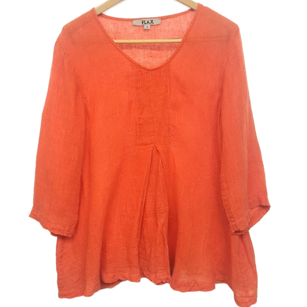 FLAX Linen Gauge Woodstock V-Neck Tunic Top size L
